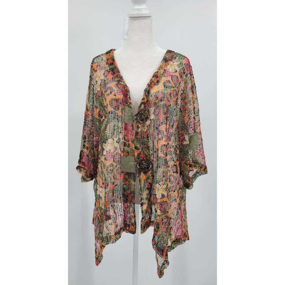 Golbincore‎ Indie Boho Open Knit Top Cardigan Women 2X Asymmetrical Artsy Resort